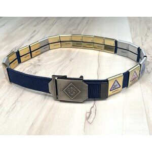VTG 90s Boy CUB SCOUTS Navy Fabric S/M 30" BELT w/ 18 Award Loops Buckle  EUC